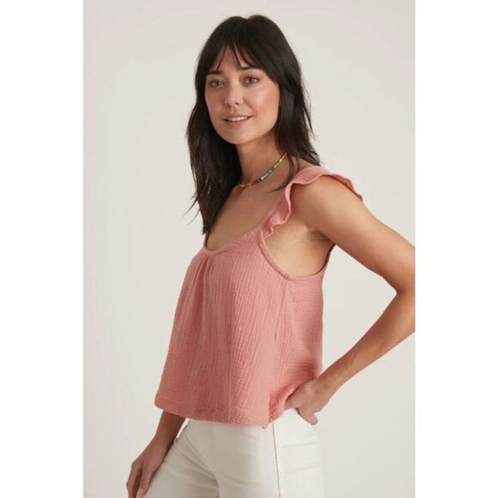 NWT Marine Layer Jude Flutter Sleeve Tank M Rosette 100% Cotton Gauzy Beach Boho - Picture 2 of 10